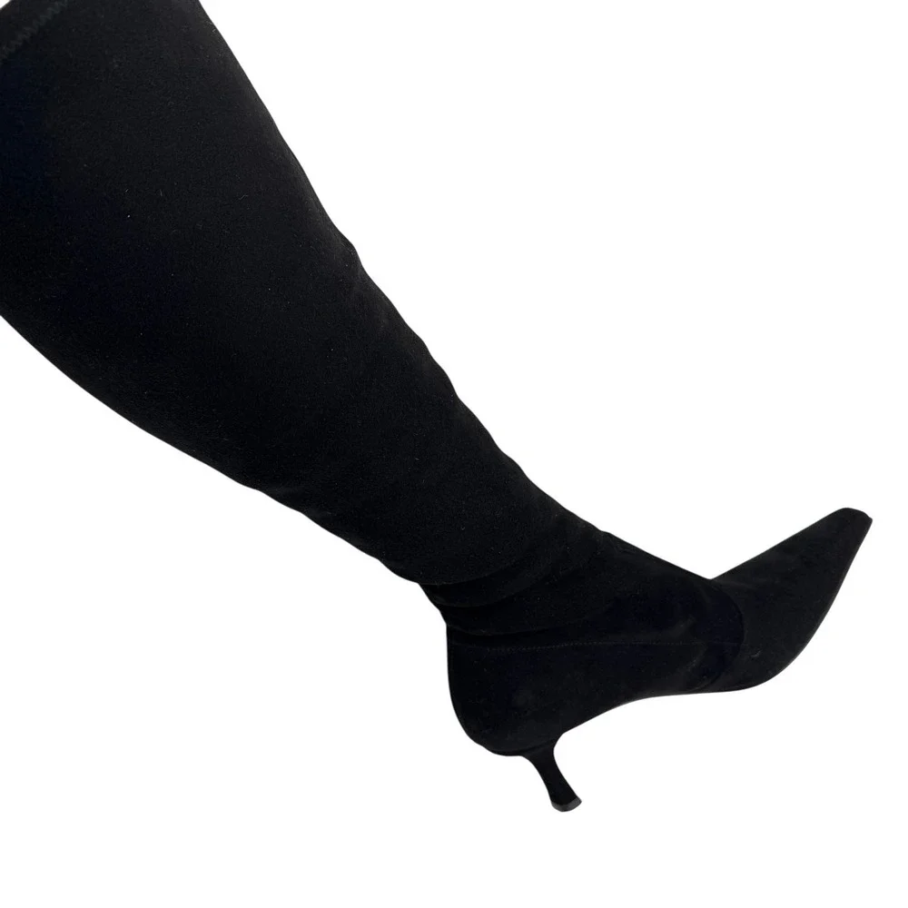 Stuart Weitzman Boot Mid-Calf Fabric Heeled Sock Women's Black Size 7